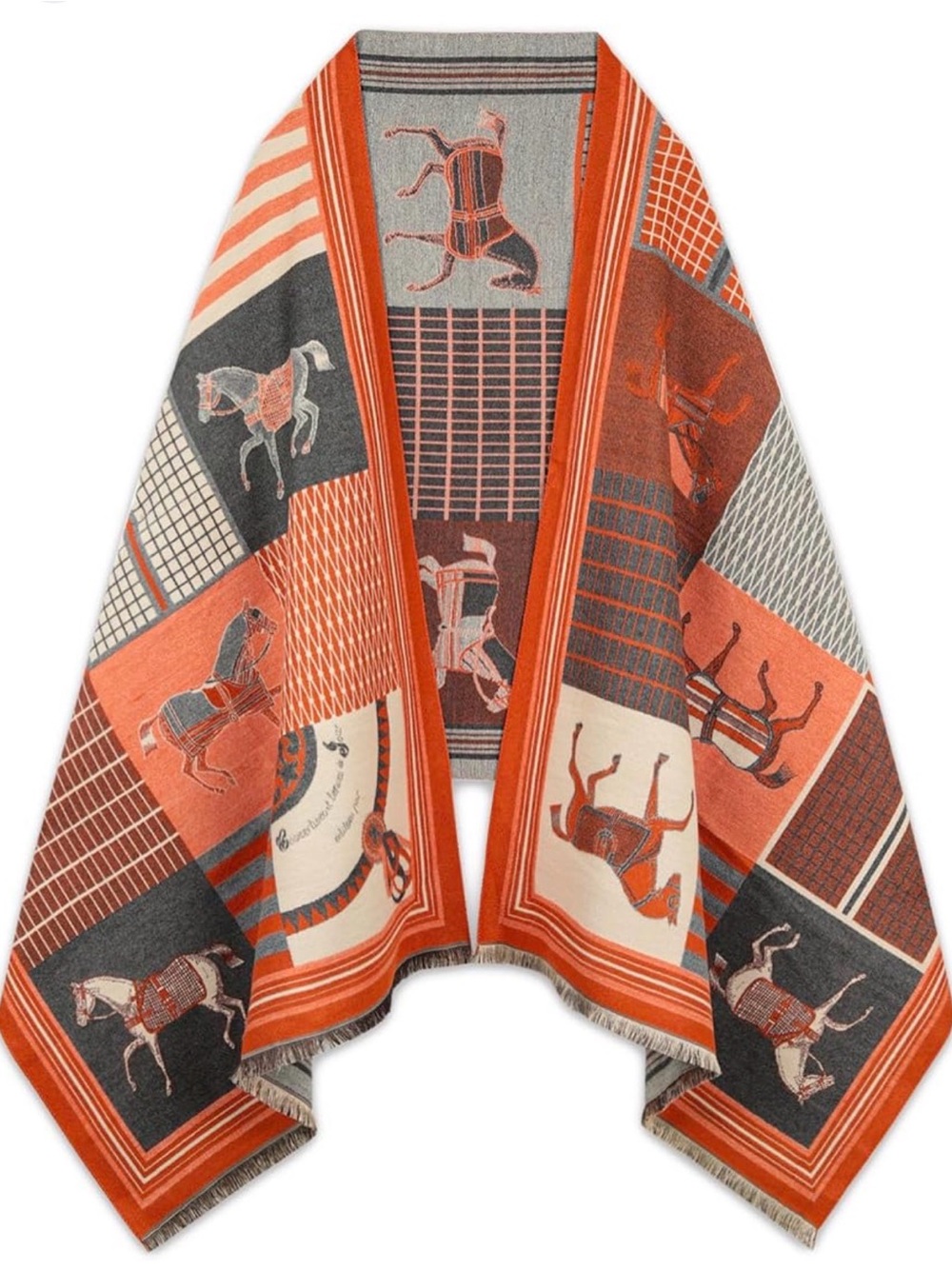 Classic Equestrian Orange & Gray Shawl